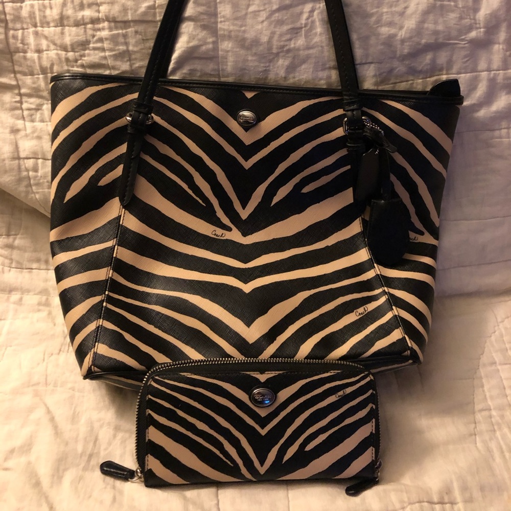 Coach tote with matching wallet zebra print
